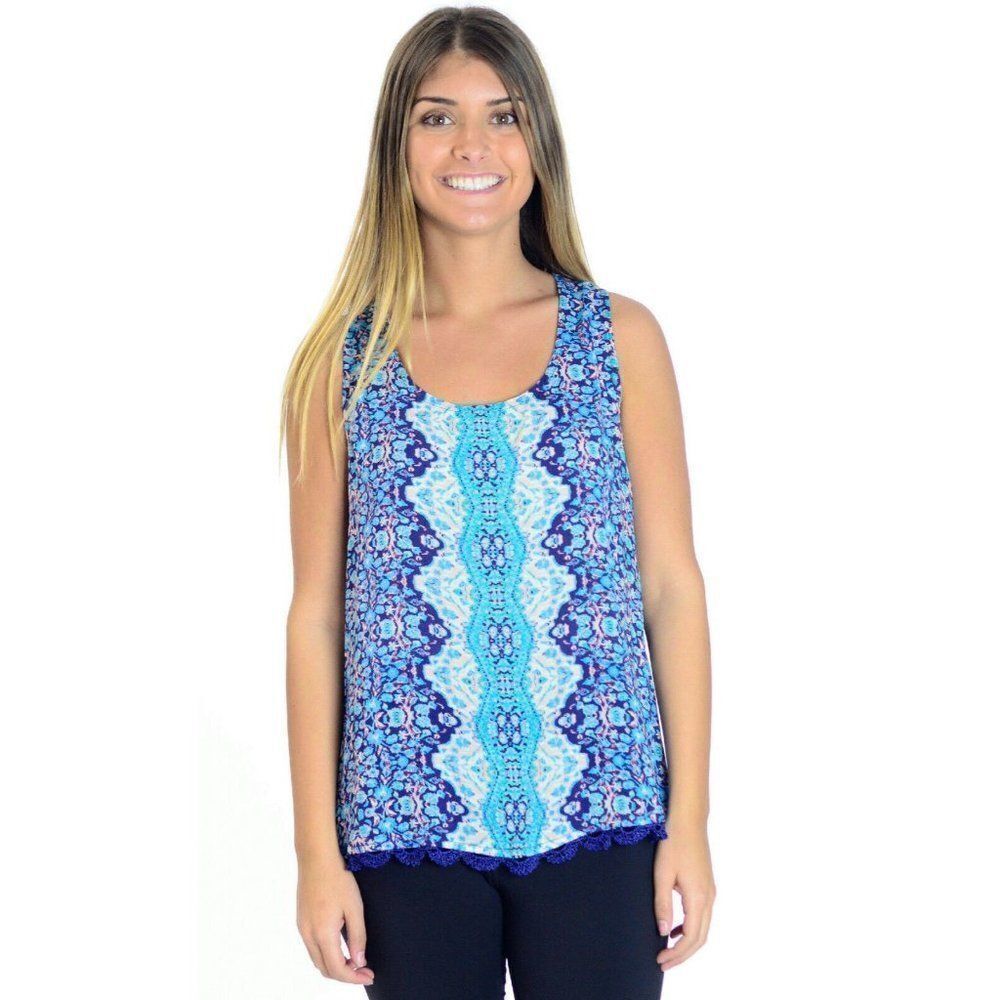 Gypsy 05 Lace up Back Tank Top Trim in Kosmo